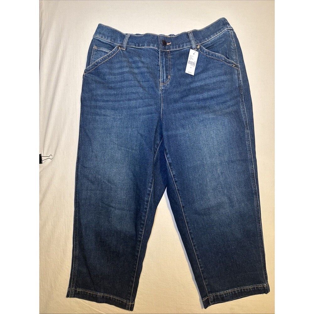 Lane Bryant NWT Jean Women 14 Mid-Rise Boyfriend Capri Elastic Waist 23” Inseam